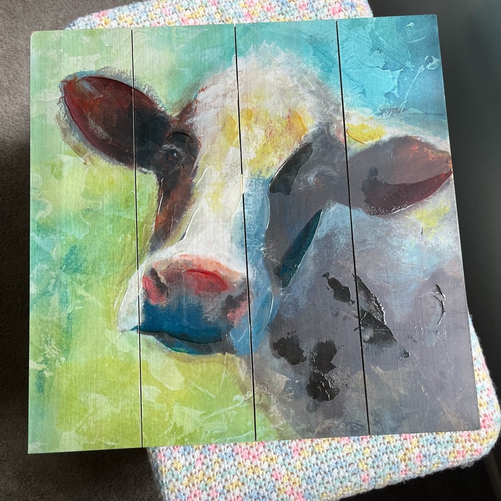 Wooden Farm House Decor Cow Portrait